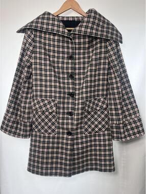 Divo Calabretta Plaid Statement Collar Wool Coat Women's Small